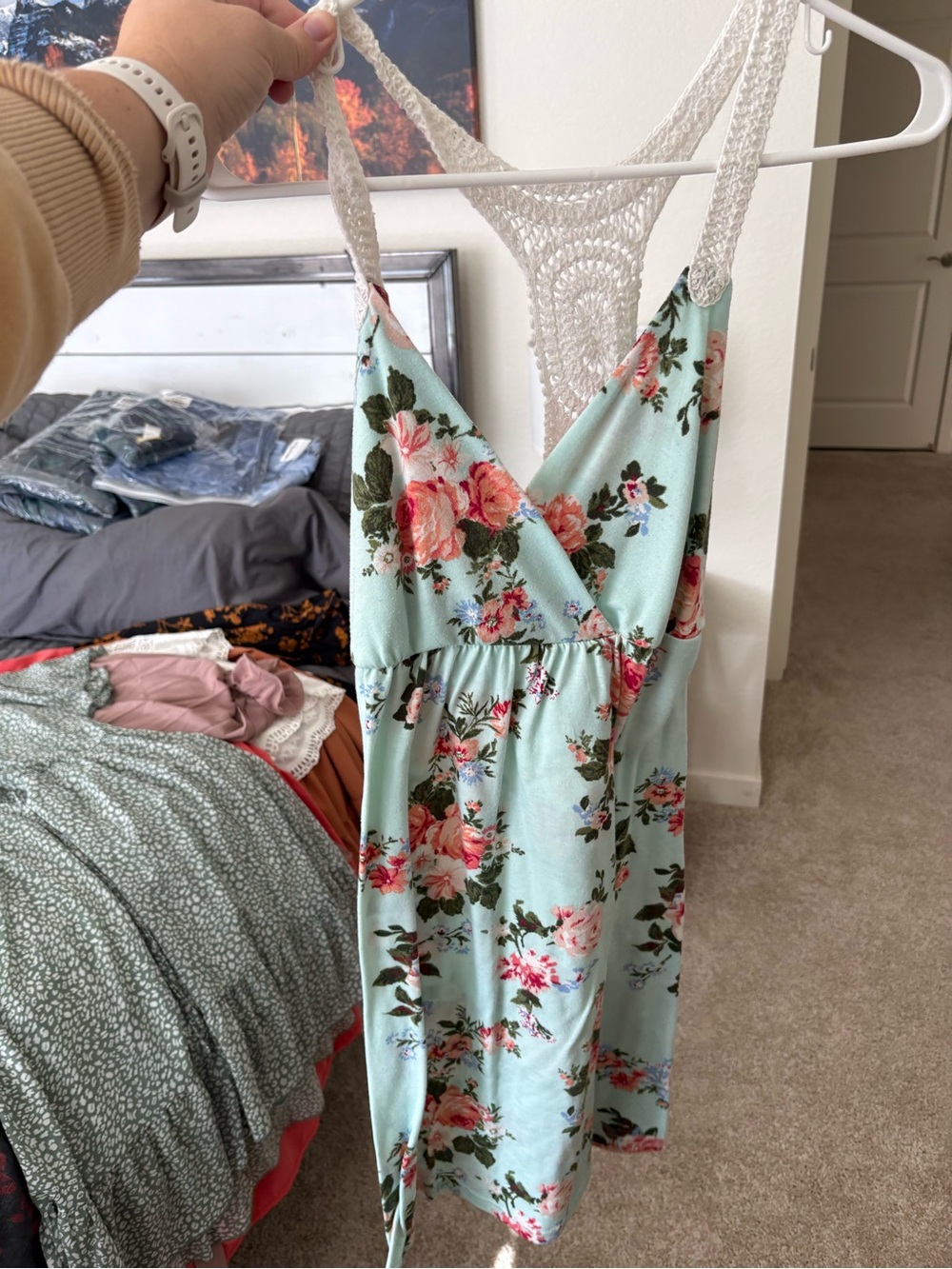 Floral Lace-Back Chemise - Mint Floral